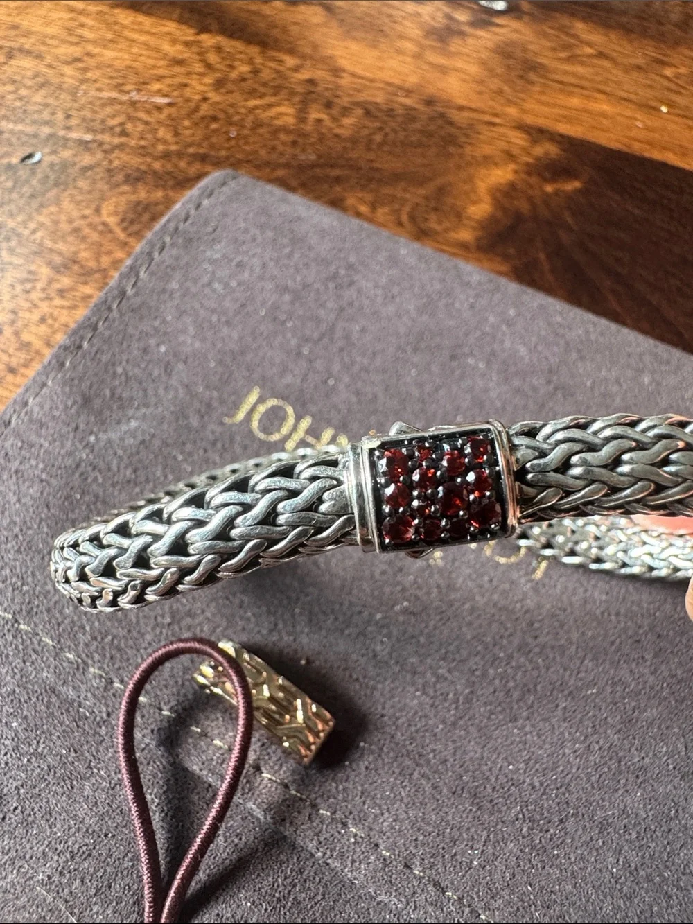 John Hardy Icon Reversible 925 Bracelet with garnets and black sapphires size M